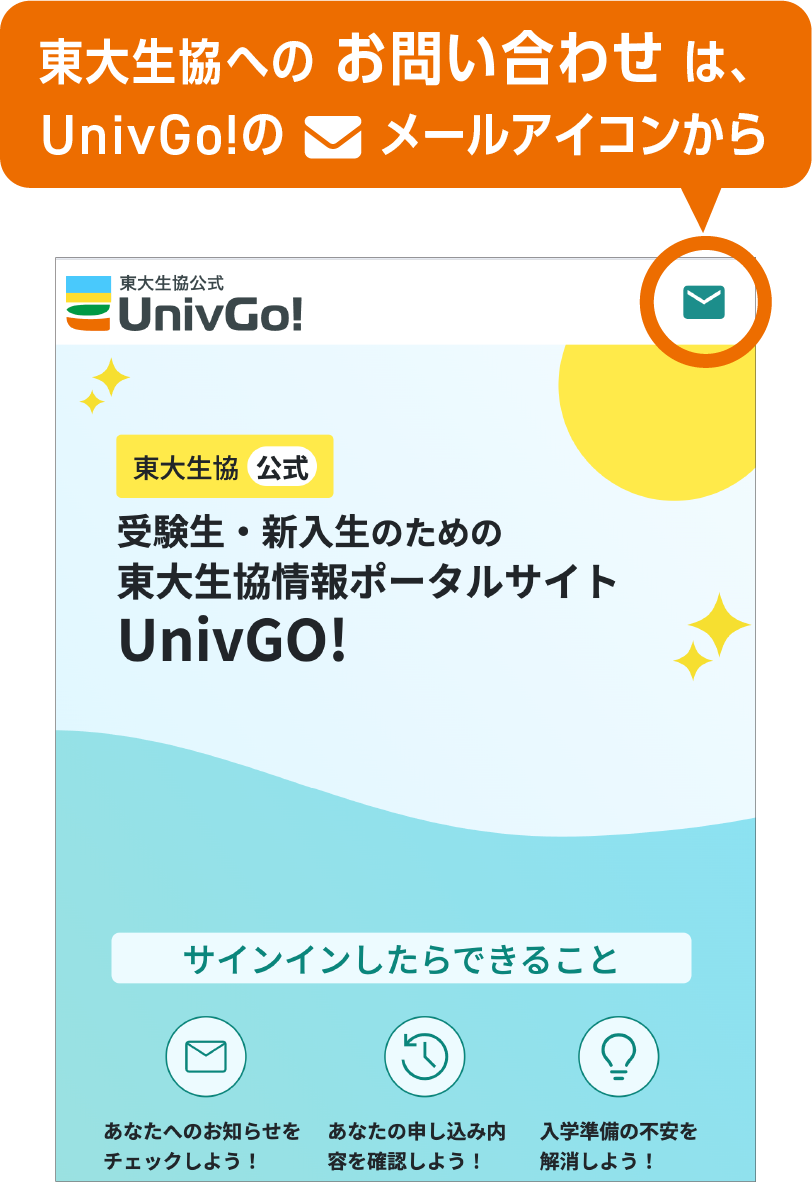 問い合わせはメールアイコンから