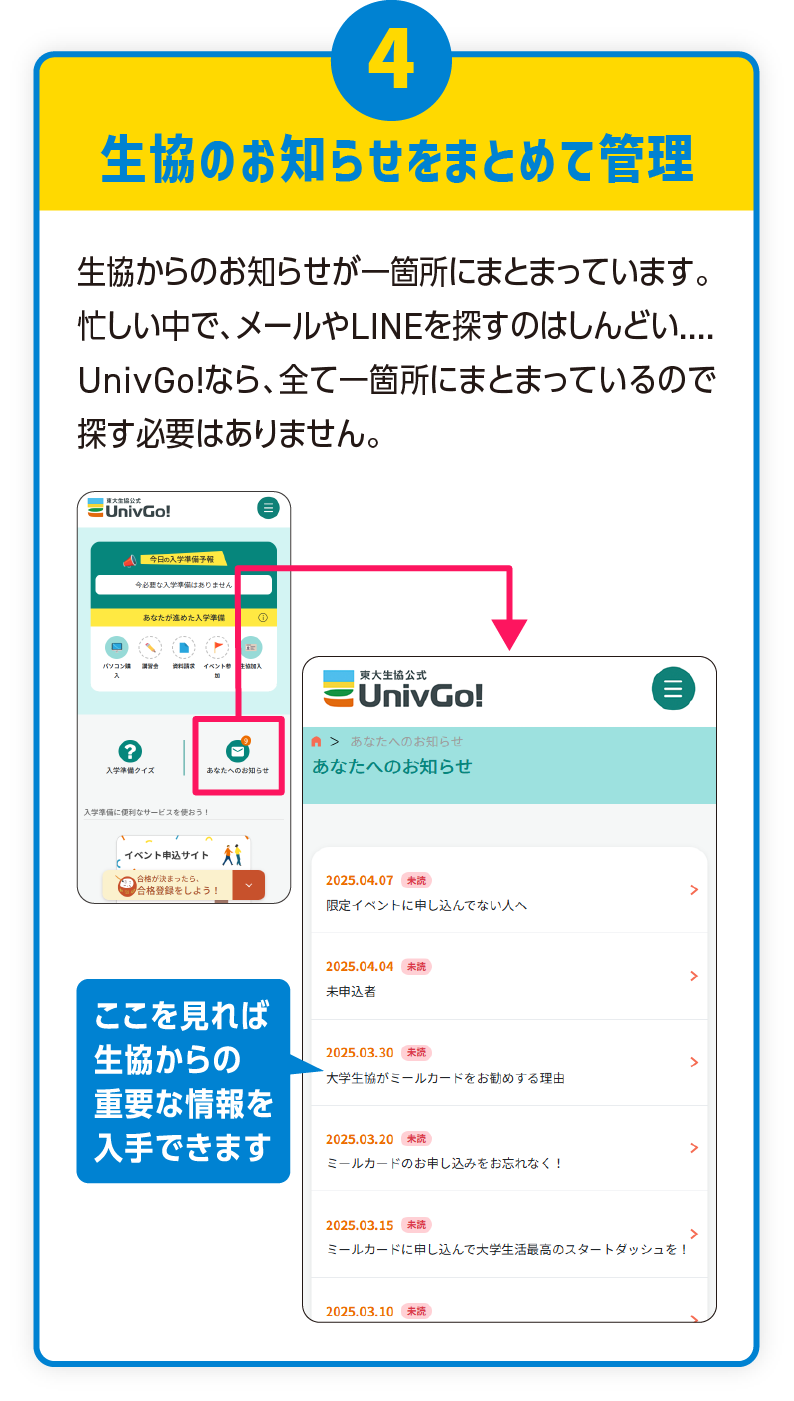 生協のお知らせがまとめて管理できる